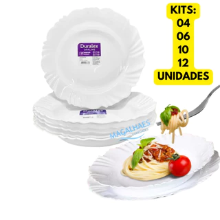 Jogo 4 / 6 / 10 / 12 Pratos Vidro Fundo Branco Duralex Pétala Opaline Redondo Resistente Almoço
