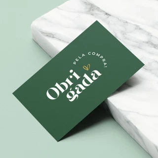 Cartão de Agradecimento Postal Mini Pequeno papel 5x9 visita verde e dourado