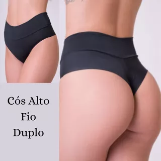 Kit 3 Calcinhas Cós Alto 38 ao Plus Size Fio Duplo Levanta Bumbum Forro Algodão Miriam