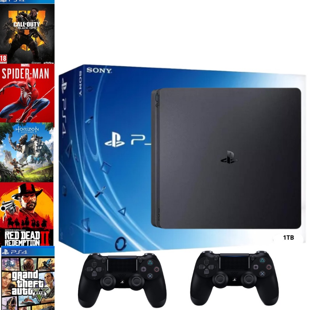 Playstation 4 - Video game Ps4 1tb com 2 controles + jogo Brinde - Original - Semi novo
