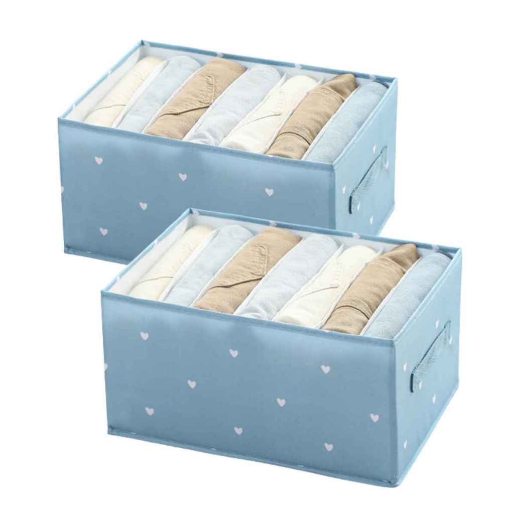 Kit 2 Caixas Organizador de Roupas Ideal P/ Jeans, Blusas C/ Zíper Inferior 7 Divisórias 25X36