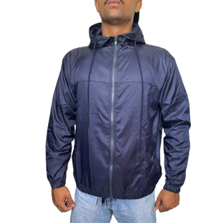 Jaqueta Corta Vento Masculino Impermeável Liso com Bolso Interno e Capuz - Azul Marinho