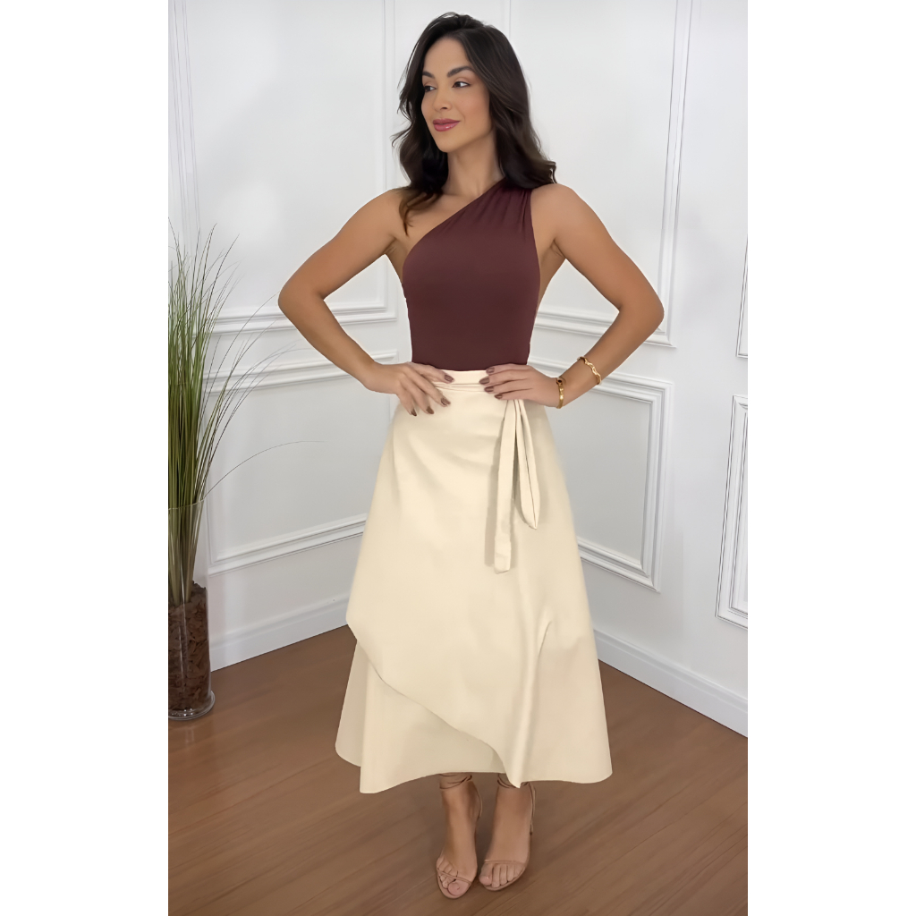 Saia Midi Envelope com Cinto