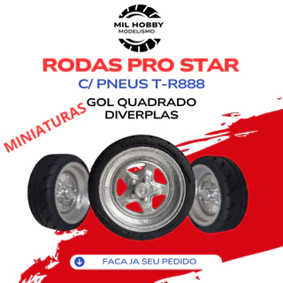 JOGO RODAS PRO STAR C/ PNEUS T- R888 PARA MINIATURA DO GOL (DIVERTIPLAS) ESCALA 1:20