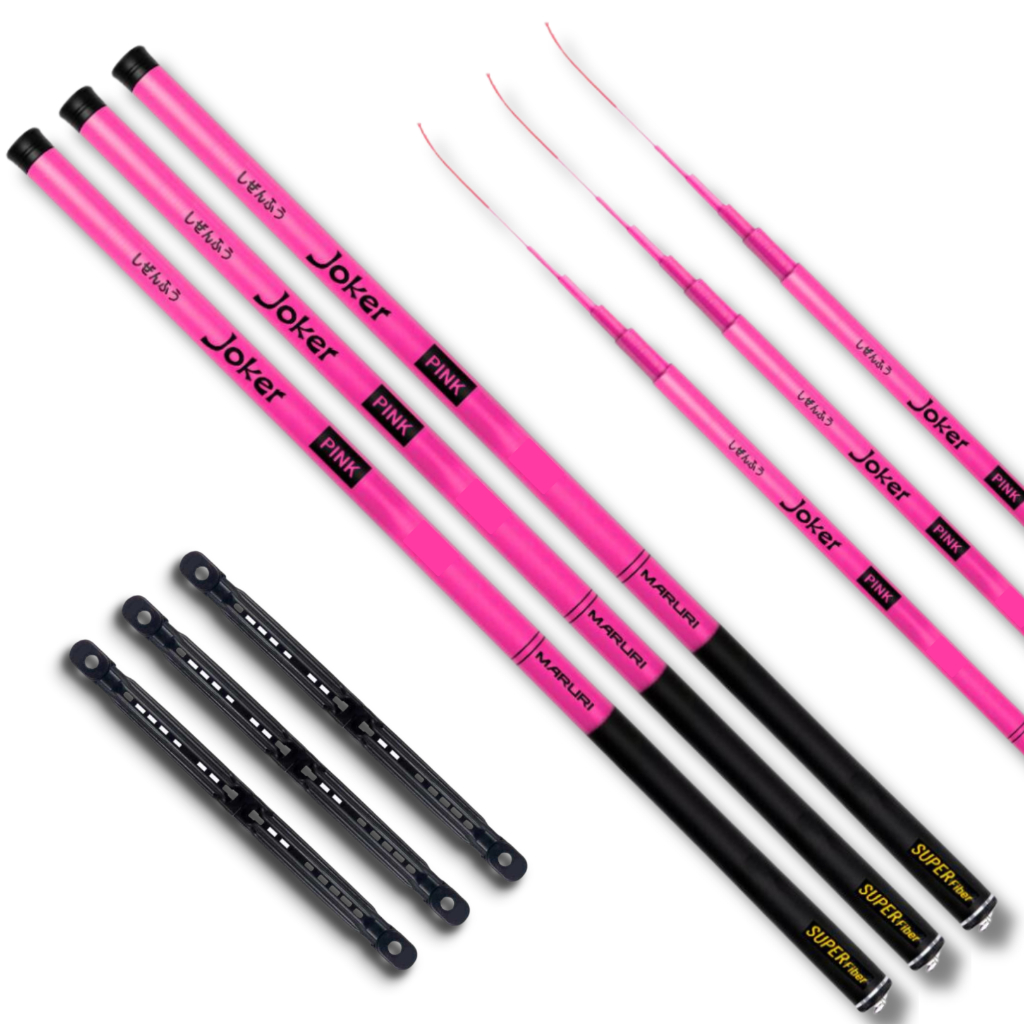 Kit Pesca Completo 3 Varas Telescopicas Joker Rosa 4,20m Maruri Fibra ...
