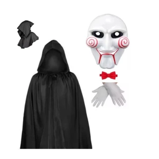 Fantasia Jogos Mortais Jig Saw Halloween Carnaval (Máscara, Capa, Luva e Gravata)