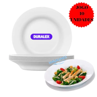 Jogo Kit 10 Pratos Fundo Branco Vidro Duralex Temperado Menu Almoço Jantar Hotel Refeitório Restaurante Buffet