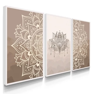 Decoreiro Quadros Decorativos Com Molduras Ou Com Vidros Mandala Abstrato Tons Bege Terrosos