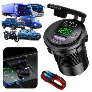 12/24V 36W QC3.0 Dual USB Carregador De Motor Para Carro Tomada À Prova D'água Com Interruptor Voltímetro Adaptador De Carga Rápida
