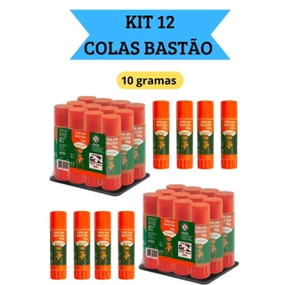 Kit 12 Colas em Bastão Escolar 10g Escritório Artesanato Leo&Leo
