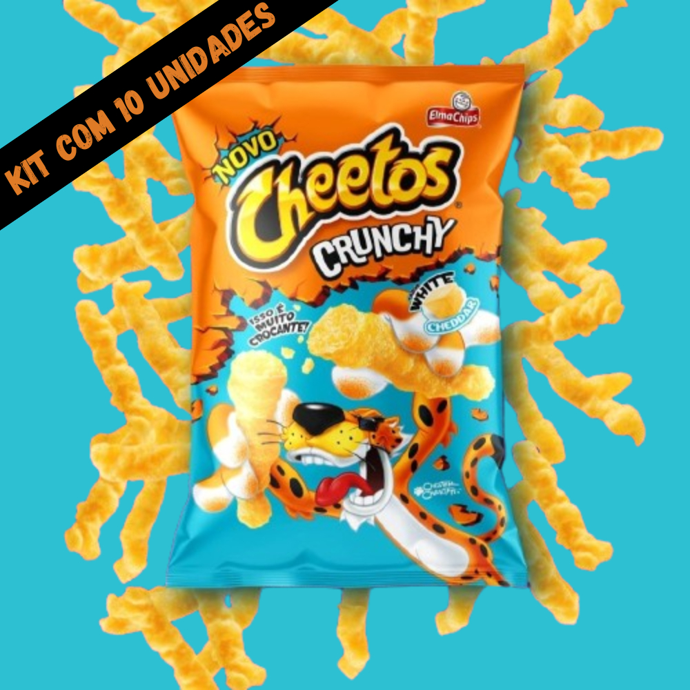 Kit com 10 Salgadinho Cheetos Crunchy Sabor White Cheddar 48g, 78g