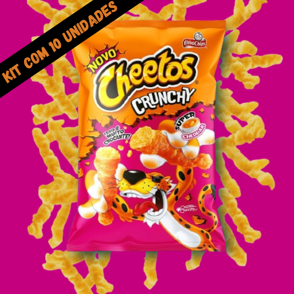 Kit com 10 Salgadinho Cheetos Crunchy Sabor Super Cheddar 48g, 78g