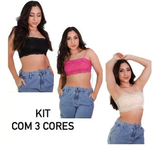 kit com 3 Top Faixa Renda Sem Bojo Cropped Rendado Moda Blogueira em Oferta na Shopee
