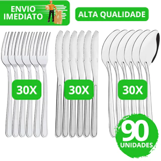 Kit 90 Talheres Garfos Facas e Colheres 100% Em Aço Inox Premium Alta Qualidade Para Restaurantes