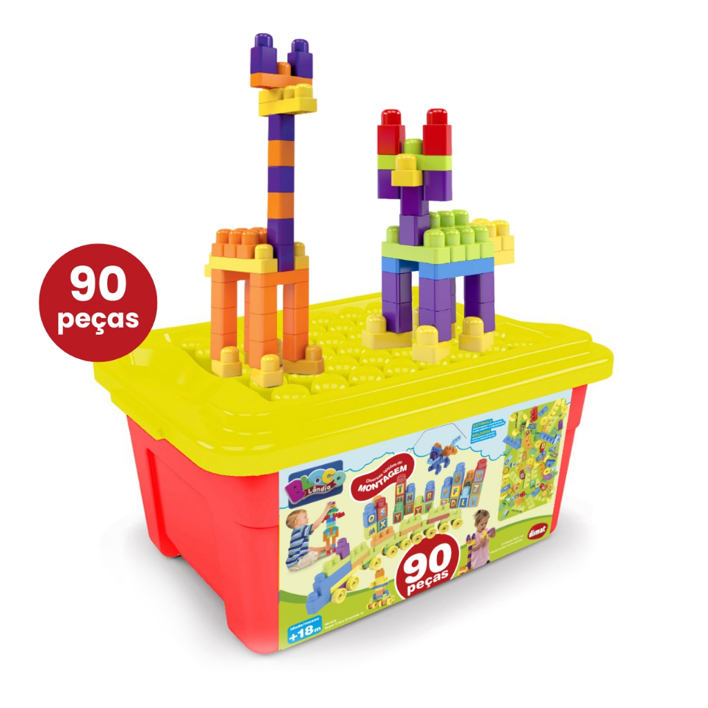 Blocos De Montar Kit 90 Peças Com Caixa Brinquedo de Encaixar Educativo ...