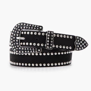 Cinto de fivela feminino com tachinhas pedraria couro sintetico com pedrinhas strass