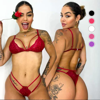 Conjunto Renda Sexy Lingerie Sem Bojo com Forro Sensual Conjunto Rendado Dia dos Namorados Luxo