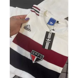 Suéter Masculino do São Paulo de Lã Blusa de Frio Gola Redonda Linha Premium Tricolor
