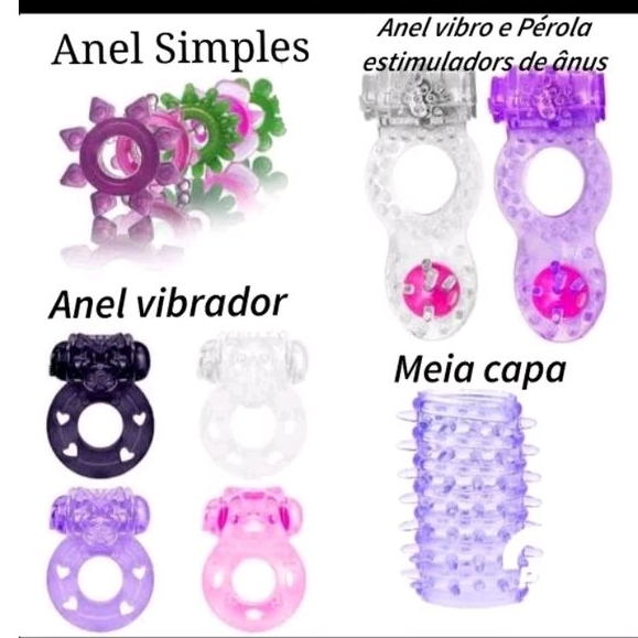 Kit 4 Anel peniano vibrador meia capa pérola Ânus