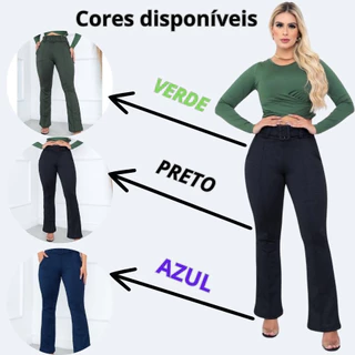 calça feminina flare malha pop com cinto