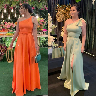 Vestido de festa Ombro só Luana fúcsia azul celeste turquesa verde menta vermelho lilás casamento formatura PP P M GG