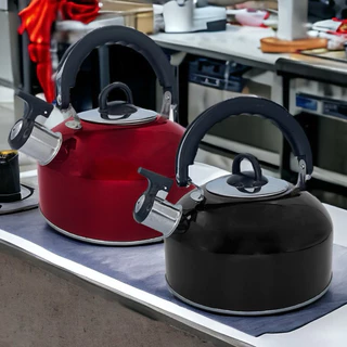Chaleira Com Tampa e Apito em Aço Inox Ferve Agua Cafe Cha Utensilios de Cozinha - 2 Litros PRETA