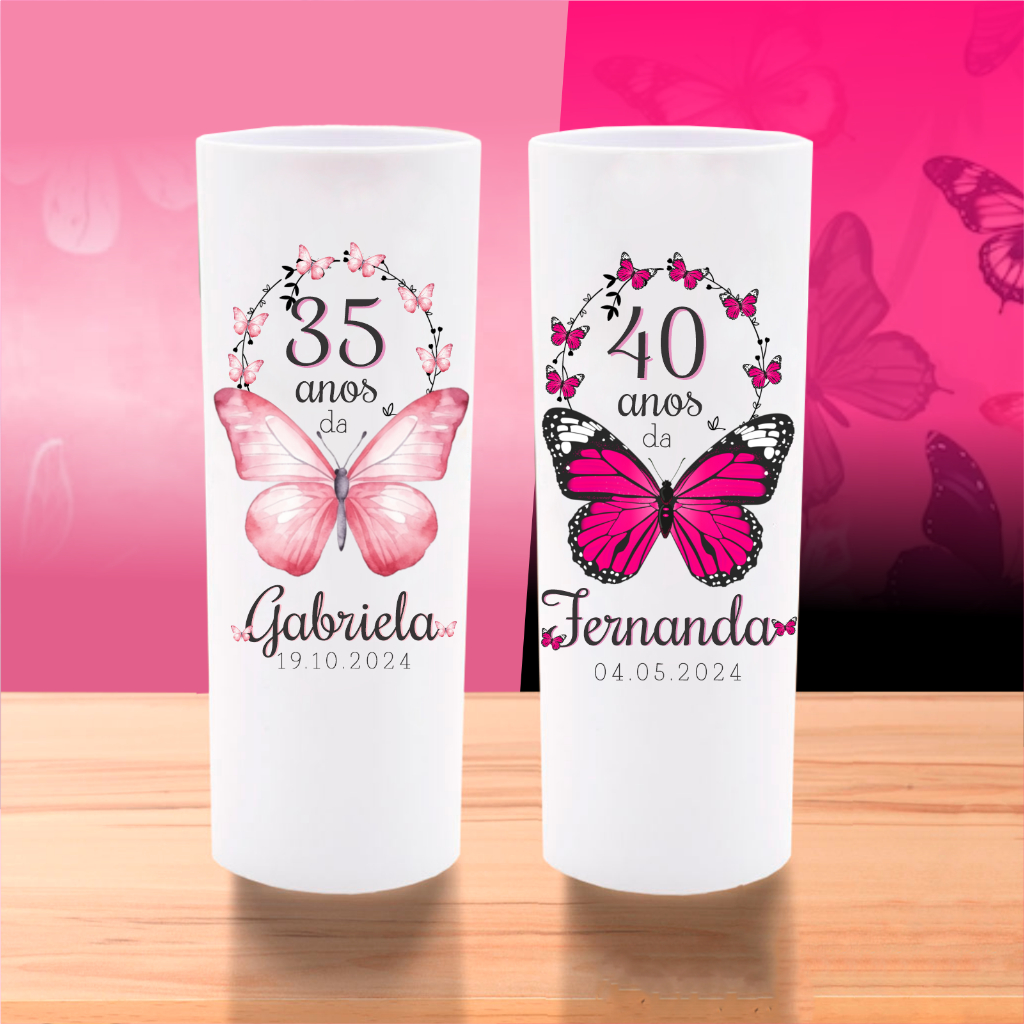 50 Copos long drink Personalizados BORBOLETA ROSA PINK JARDIM ...