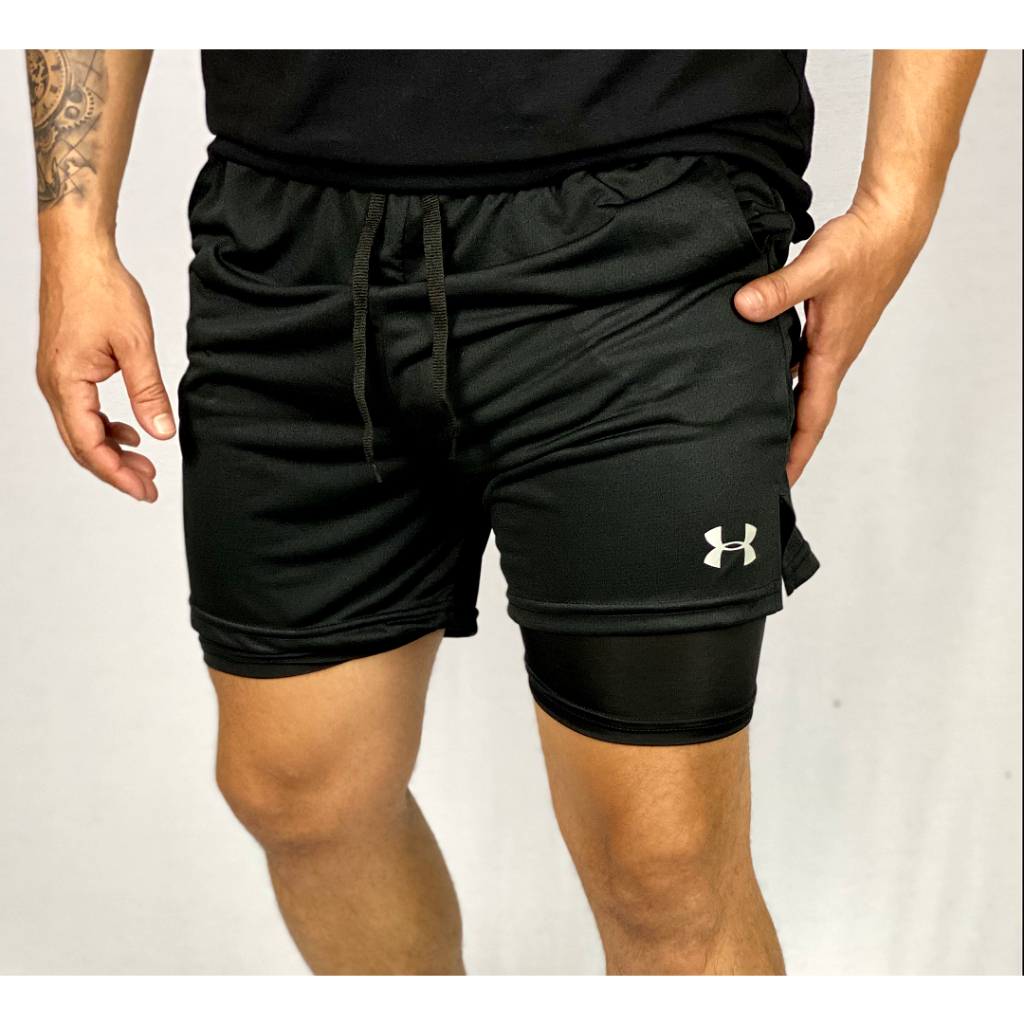 Bermuda Short Masculino 2 em 1 Forro Duplo Fitness para Atividades físicas academia