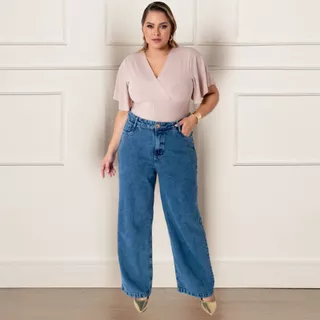 Wide Leg Plus Size Escura Lisa 2024 lançamento