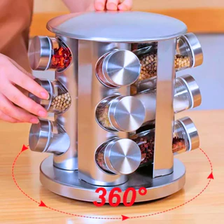 Porta Tempero Condimento Inox 12 Potes Suporte Giratório