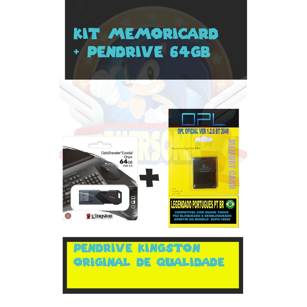 Memory Card OPL + Pendrive 64Gb com Jogos