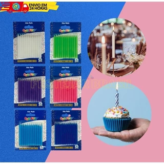 Vela Palito Para Bolo De Aniversário E Cupcake Pacote Com 24 Unidades Várias Cores