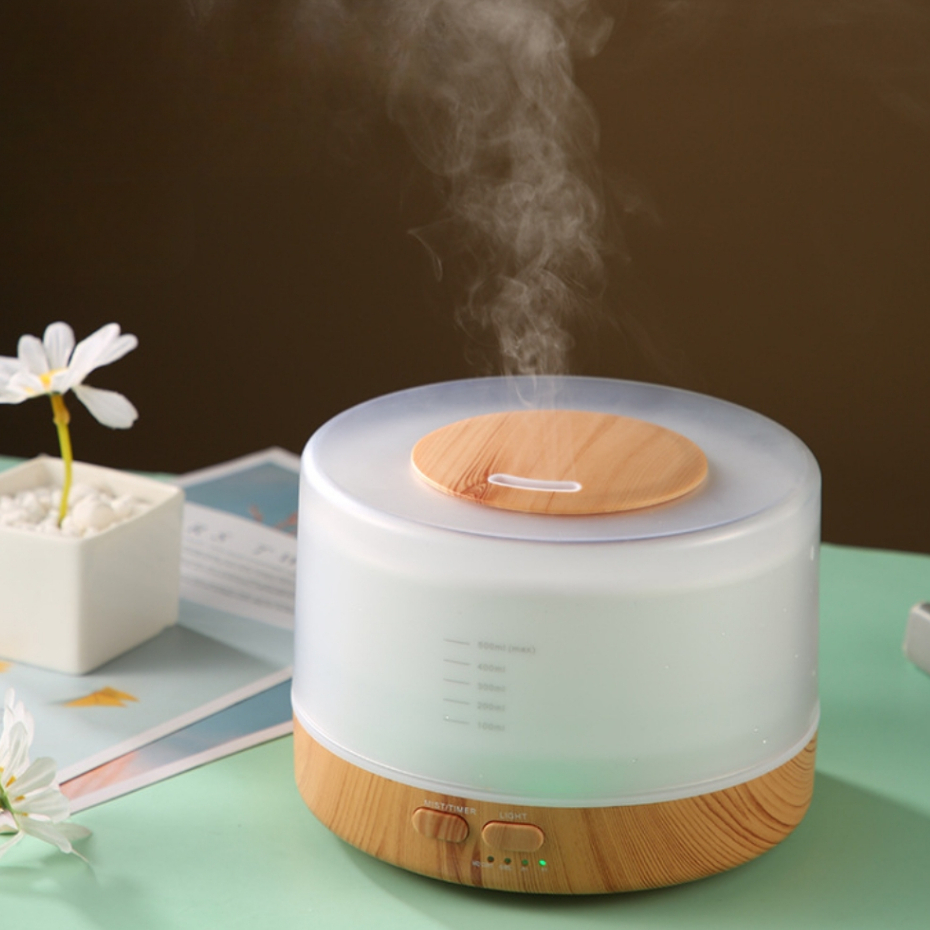 Umidificador de ar difusor de grão de madeira Aromaterapia Inteligente Ultrasonic Atomizador Colorido 500ml