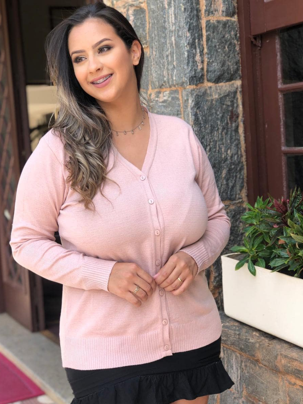 casaco de tricô cardigan plus size feminino de frio liso básica