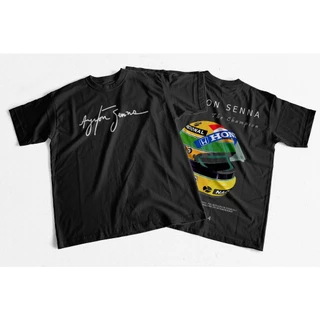 Camiseta Unissex Basica Camisa Ayrton Senna Capacete Formula 1 The Champion Rip Unissex (Frente e Costa)