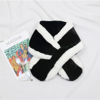 Kit 02 Inverno Quente Grosso Cachecol De Gola Cruzada/ Falso Coelho De Pelúcia Fofo Xale-Lisa/Flor