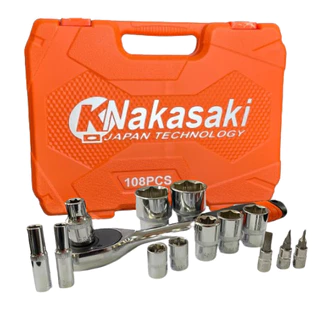 KIT CHAVE CATRACA SOQUETE 1/4 - 1/2 DR 108 PEÇAS AÇO CRV PROFISSIONAL MALETA LARANJA ORIGINAL