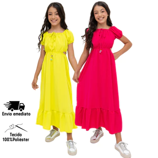 Kit 2 Vestidos Tecido Infantil Juvenil Longo