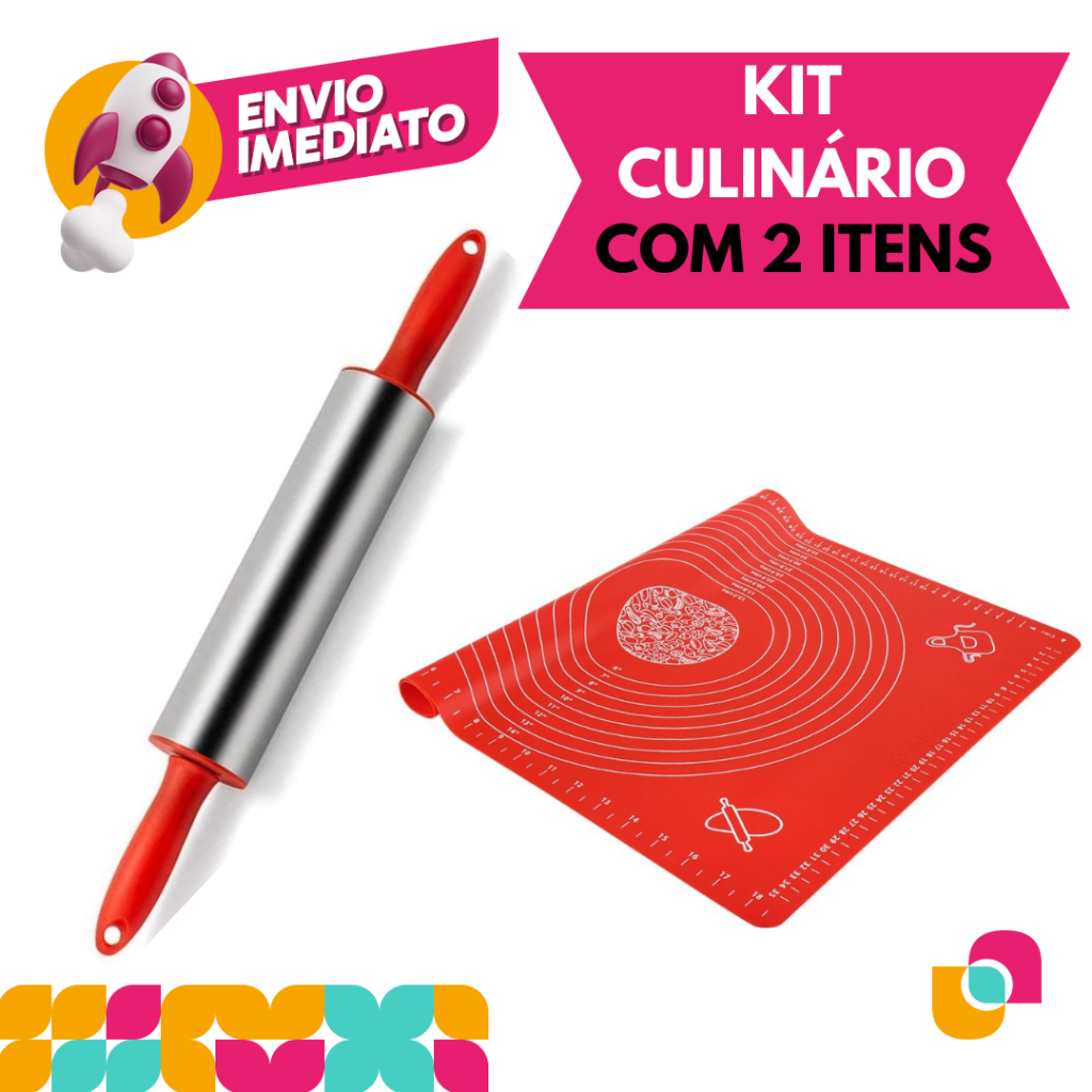 Kit 02 Pç Tapete Culinário Silicone Medidas E Rolo Abrir Mas