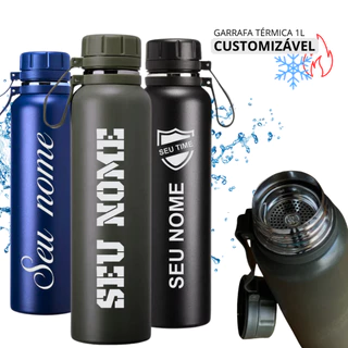 Garrafa Customizável 1000ml Térmica Aço Inox à Vácuo Antivazamento Esportes Fitness Academia Trilha