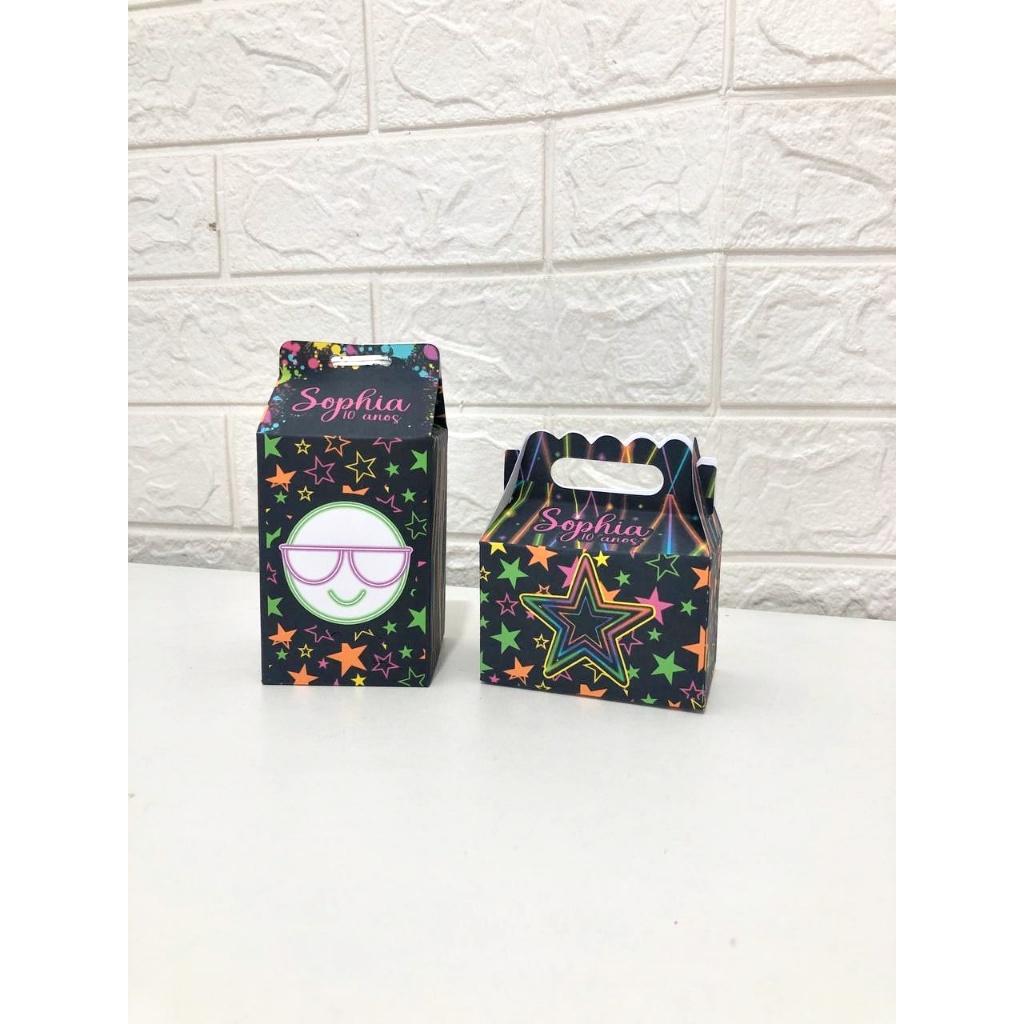 Kit Lembrancinhas Tema Neon Balada 15 Caixinhas Personalizadas (Ref. 09 ...