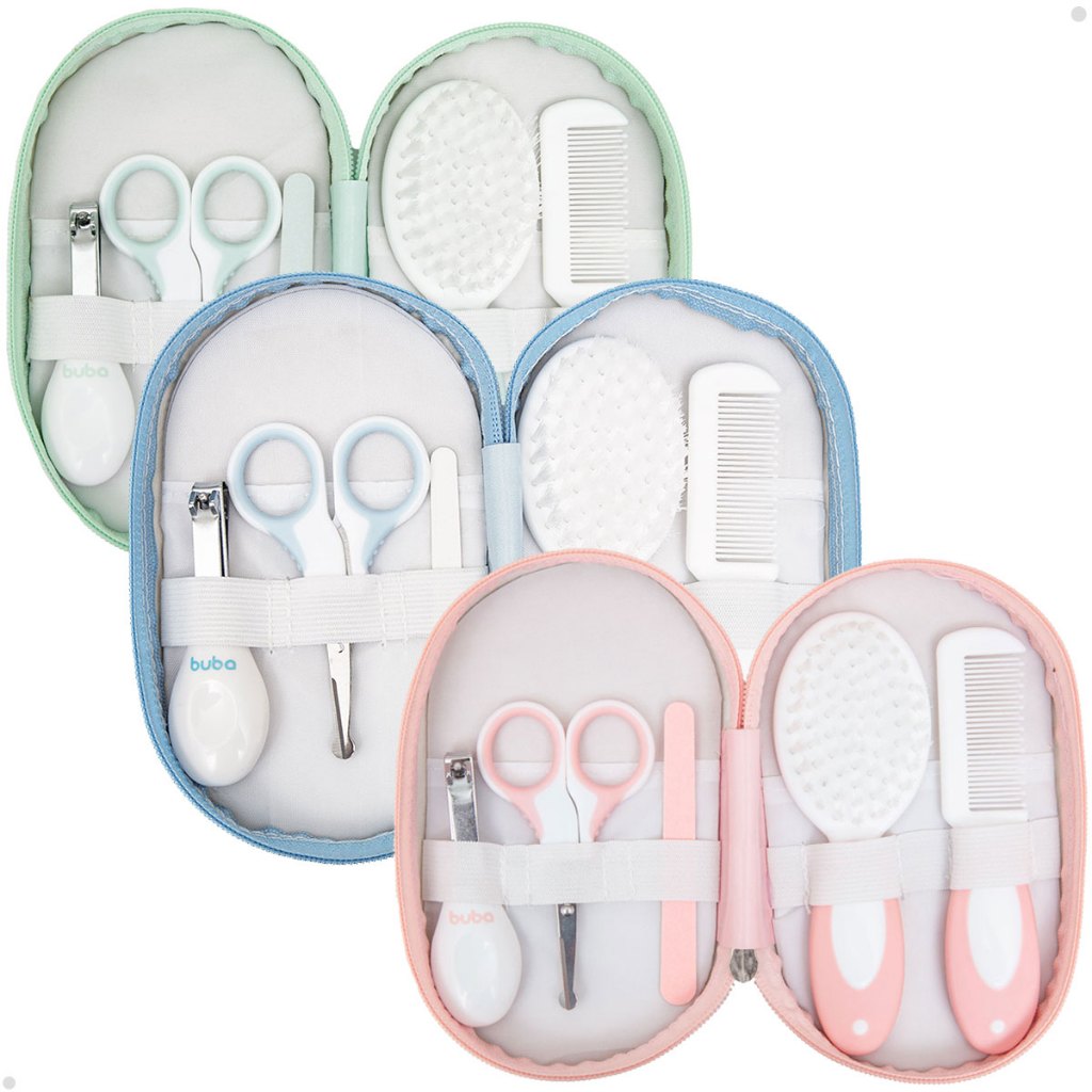 Kit Higiene Cuidados Bebê Escova, Pente, Tesoura E Cortador + Bag Completo