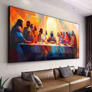 Quadro Decorativo 110x80cm Santa Ceia Geométrica Toque Moderno Hall Casa Sala Quarto Decoração De Parede Mdf Adesivo Grande