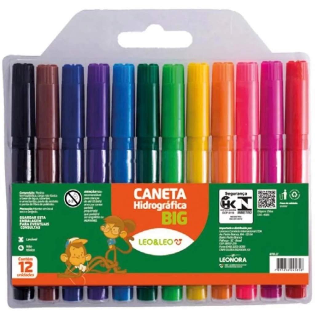 Canetinha Caneta Hidrocor Big 12 Cores Ponta Grossa | Shopee Brasil