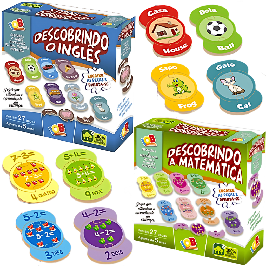 Kit 2 Brinquedos Pedagógicos Descobrindo Matematica + Inglês ...