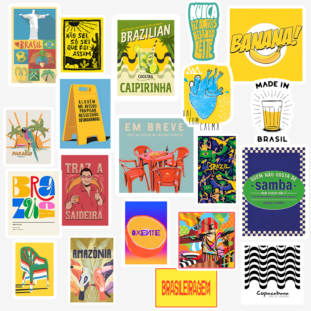 Pack Stickers Adesivos Brasilidades selos do brasil Impermeável Custom ...