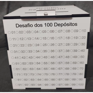 Cofre do Desafio 100 Depósitos Juntar $5.000,00 13x13x13cm em MDF Branco 3mm