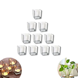 Kit 10 Porta Vela De Vidro Vaso De Mesa Quadrado Castiçal 100ml