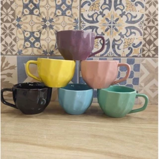 Jogo 6 Xicara Geométrica 200ml Caneca Porcelana Grande para Café, Chá, Capuccino, Chocolate Quente
