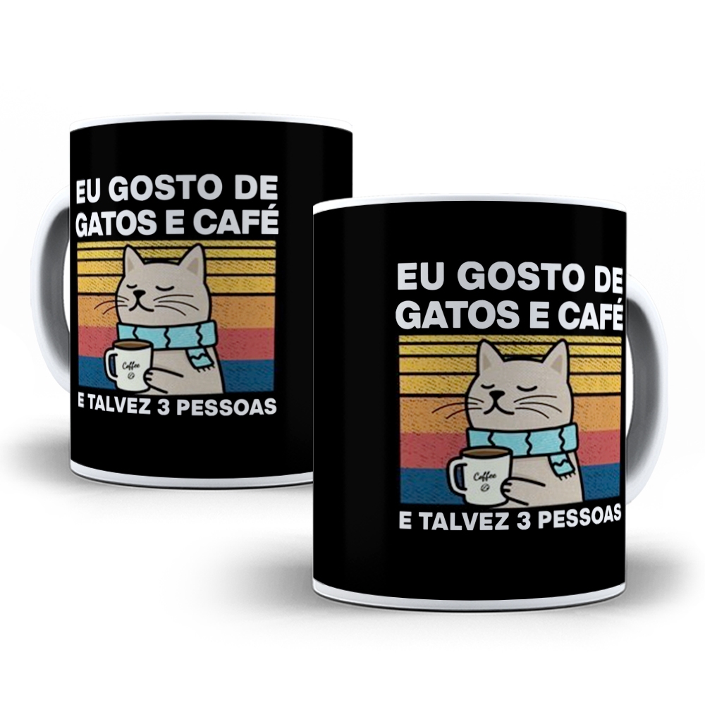 Caneca de cerâmica personalizada - 325ml - Gatos e Café